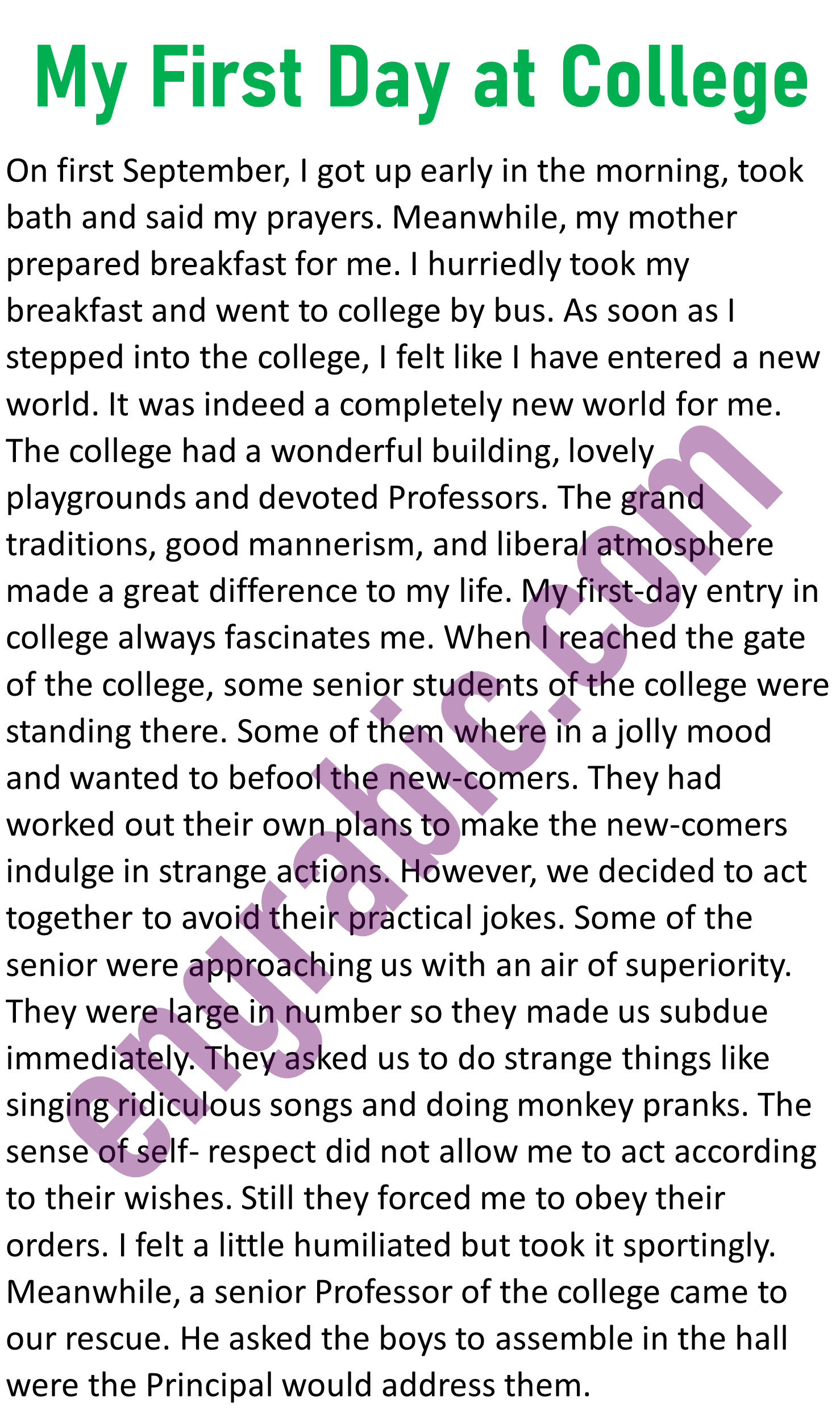 essay on first day in college